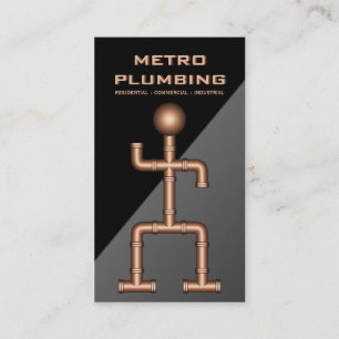 Cool Black Grey Copper Steel Pipe Plumber Plumbing Business Card