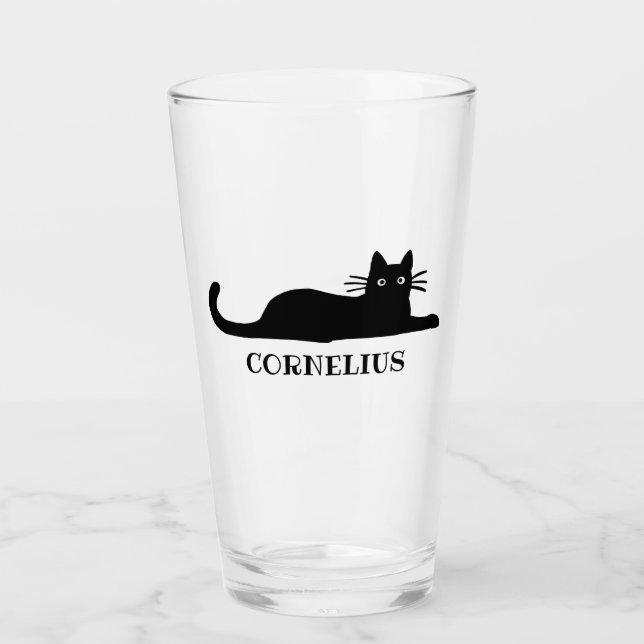 Cool Black Kitty Cat Personalised Glass (Front)