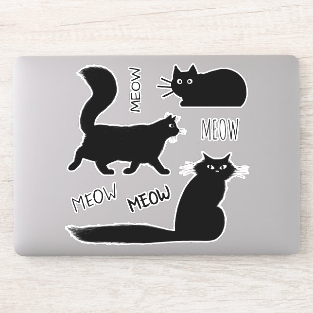 Cool Black Kitty Cats Meow Meow Vinyl Sticker Set (Computer)