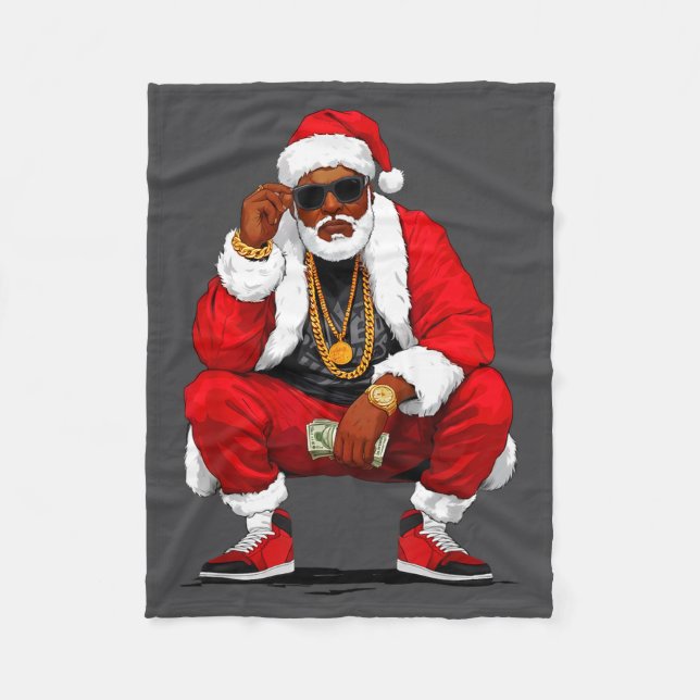 Cool Black Man Santa Claus Christmas African Ameri Fleece Blanket (Front)