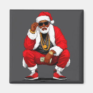 Cool Black Man Santa Claus Christmas African Ameri Magnet