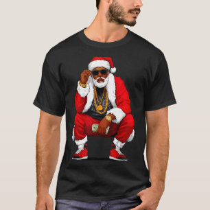 Cool Black Man Santa Claus Christmas African Ameri T-Shirt