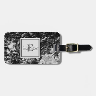 Cool Black Marble Texture, Monogram-Personalised Luggage Tag