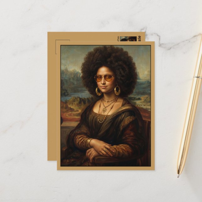 Cool Black Mona Lisa Postcard (Front/Back In Situ)