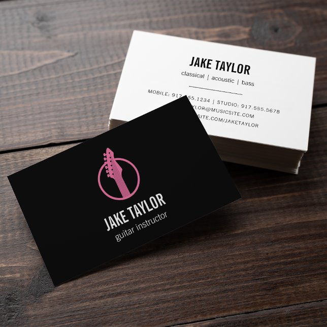 Cool Black & Pink Guitar Instructor Business Card (Creator Uploaded)