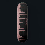 Cool Black Pink Rose Gold Glitter Sparkle Drips Skateboard<br><div class="desc">Girly Cool Pink Rose Gold Glitter Sparkle Drips Skateboard with faux glitter drips and your personalised name on a chic black background. Easy to customise and perfect for your glitter aesthetic.</div>