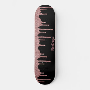 Cool Black Pink Rose Gold Glitter Sparkle Drips Skateboard