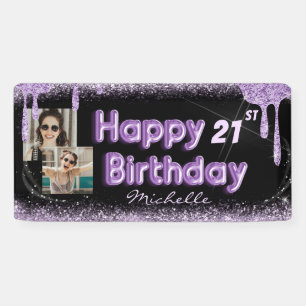 Cool Black & Purple Glitter Any Birthday 21st Banner