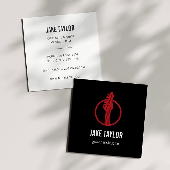Cool Black & Red Guitar Instructor Square Business Card (Creator Uploaded)