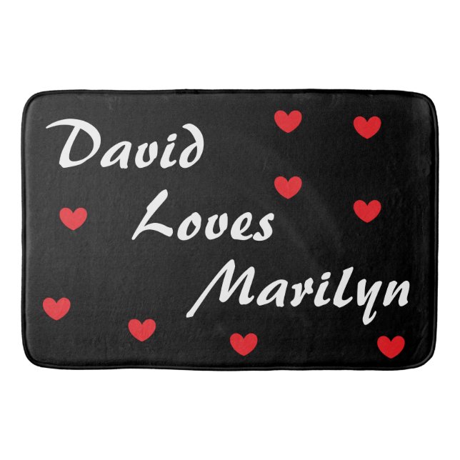 Cool Black & Red with Hearts  Bath Mat (Front)