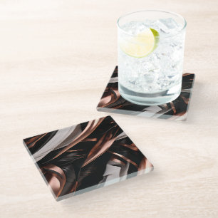 Cool Black, Silver and Copper Abstract 3D Effect Glass Coaster