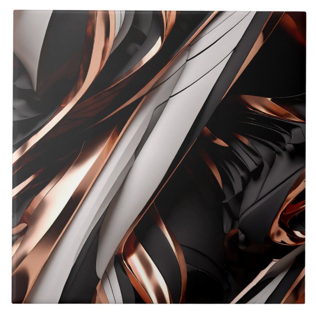 Cool Black, Silver and Copper Abstract 3D Effect Tile (Front)