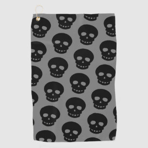 Cool Black Skull Dark Grey Pattern Golf Towel