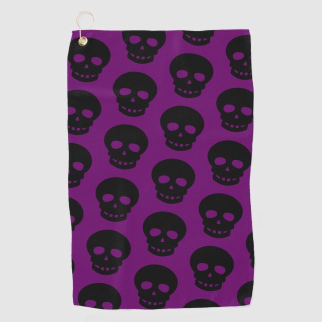 Cool Black Skull Dark Purple Pattern Golf Towel (Front)