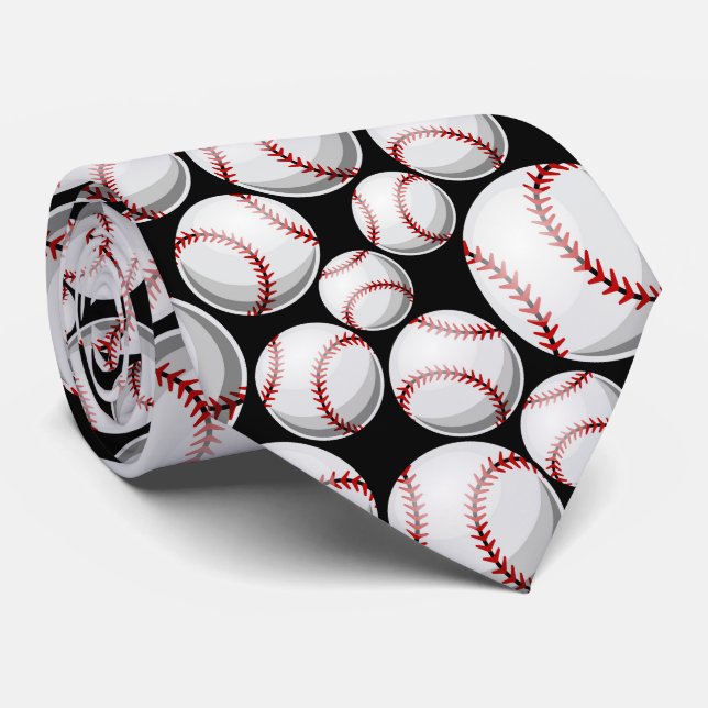 cool black white Baseball sports pattern Tie (Rolled)