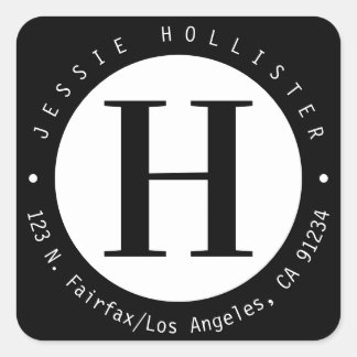 Cool Black & White Circle Monogram Return Address Square Sticker