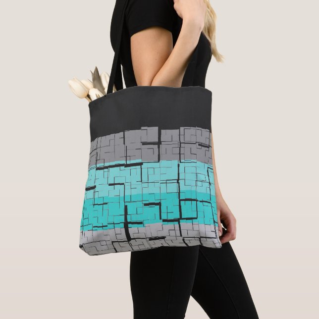 Cool Black White Grey Blue Pattern Tote Bag (Close Up)
