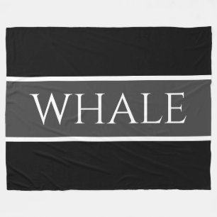 Cool Black White Grey Nautical WHALE Text Stripes Fleece Blanket