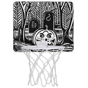 Cool Black White Halloween Pumpkin Cemetery Art Mini Basketball Hoop