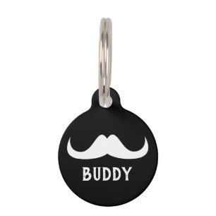 Cool Black White Handlebar moustache Custom name Pet Tag