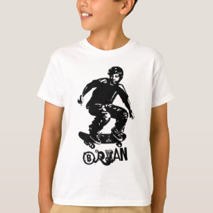 Cool Black White Skateboarder Custom Name T-Shirt