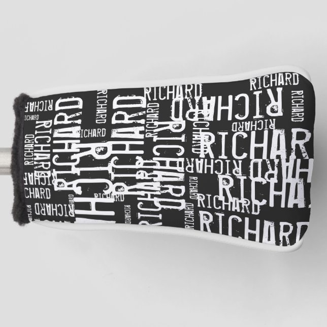 cool black-white typography (pattern of names)  golf head cover (Front)