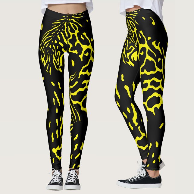 Cool Black Yellow Abstract Animal Print Pattern Leggings (Creator Uploaded)