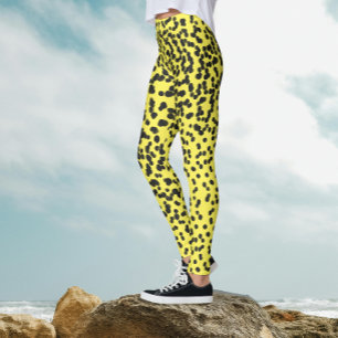 Cool Black Yellow Polka Dots Dalmatian Pattern Leggings