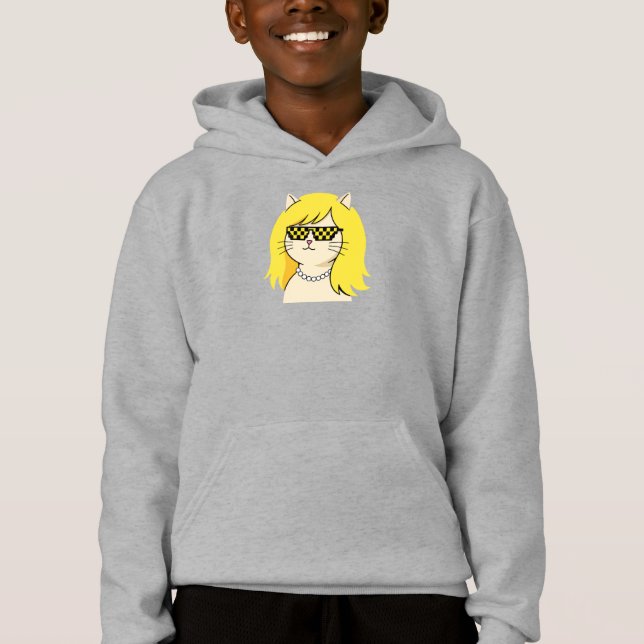 Cool Blonde Cat with Pixel Deal With It Sunglasses (Front)