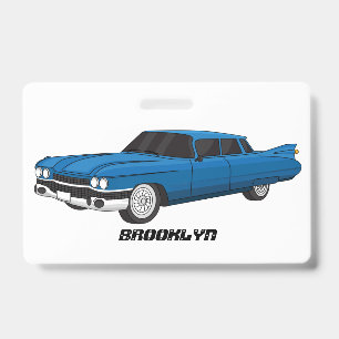Cool blue 1959 classic car ID badge