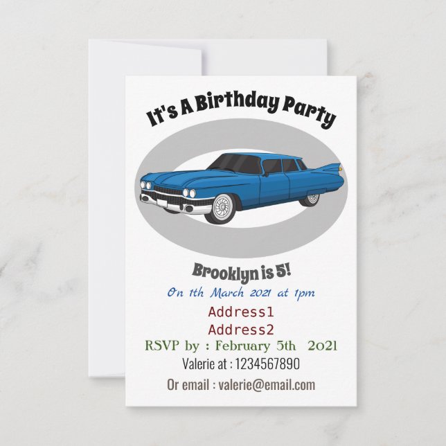 Cool blue 1959 classic car invitation (Front)