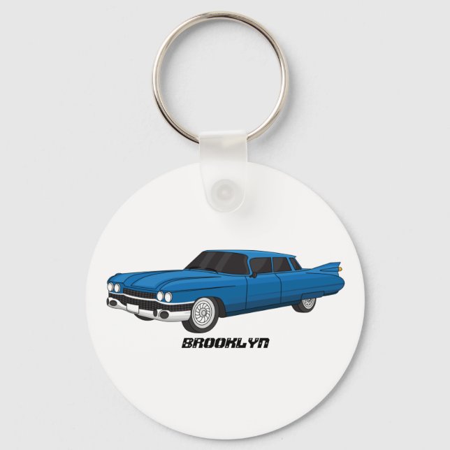 Cool blue 1959 classic car key ring (Front)