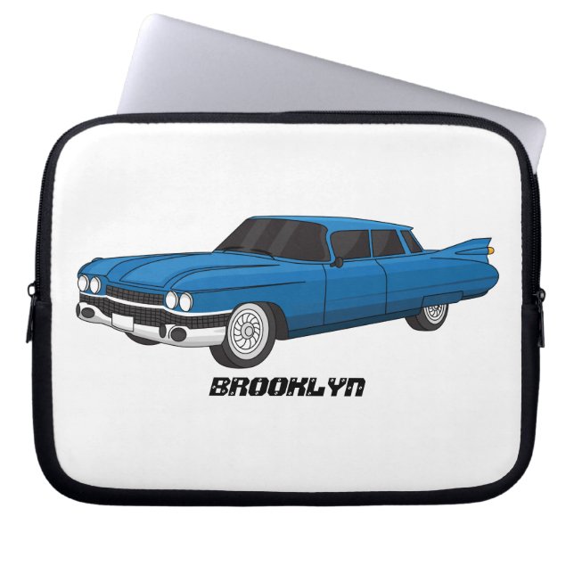 Cool blue 1959 classic car laptop sleeve (Front)