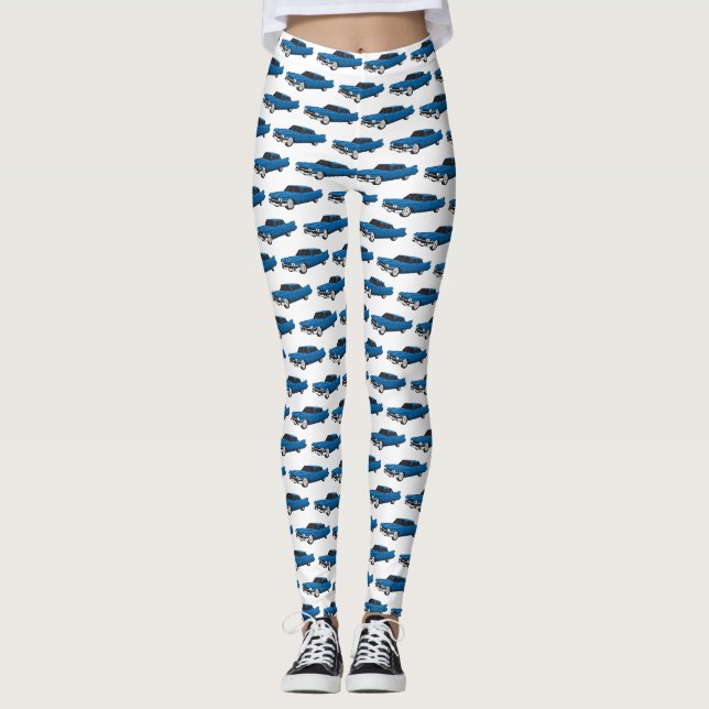 Cool blue 1959 classic car  leggings (Front)