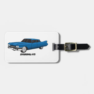 Cool blue 1959 classic car luggage tag