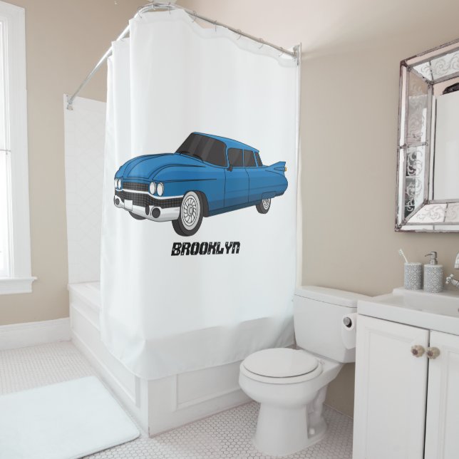 Cool blue 1959 classic car  shower curtain (In Situ)