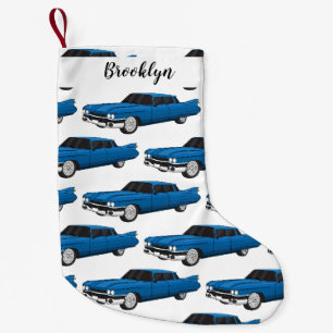 Cool blue 1959 classic car small christmas stocking