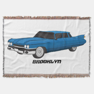 Cool blue 1959 classic car throw blanket