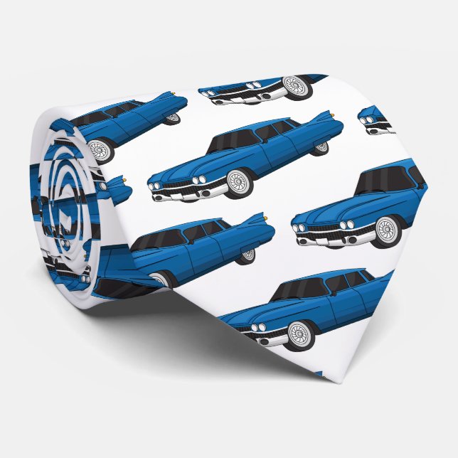 Cool blue 1959 classic car tie (Rolled)