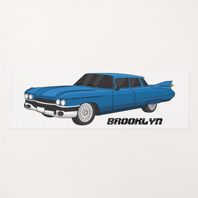 Cool blue 1959 classic car yoga mat (Front (Horizontal))
