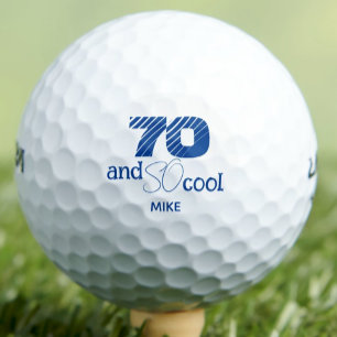 Cool blue 70th birthday party custom golf balls