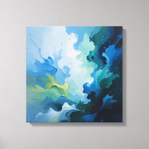 Cool Blue Abstract Oil Painting Canvas Print