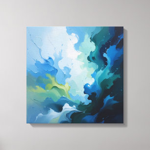 Cool Blue Abstract Oil Painting Canvas Print