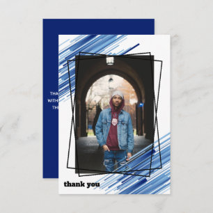 Cool Blue Abstract Photo Graduation Thank You Card