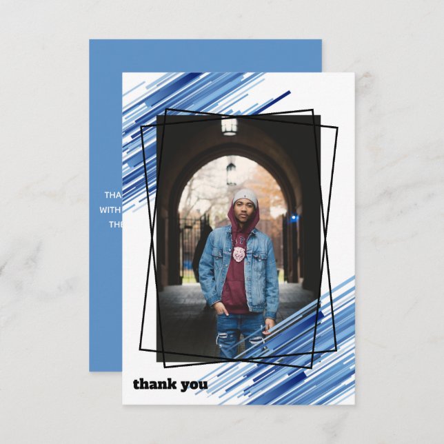 Cool Blue Abstract Photo Graduation Thank You Card (Front/Back)