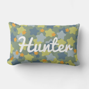 Cool Blue and Green Star Camo Boys Room Lumbar Cushion