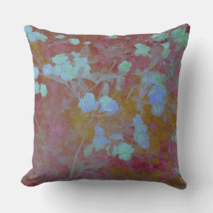 Cool blue and pink art of floral / flower pattern cushion