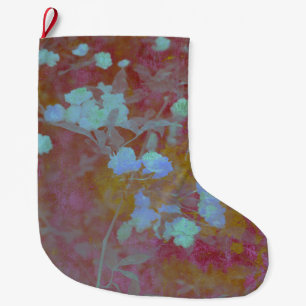 Cool blue and pink art of floral / flower pattern large christmas stocking
