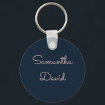 Cool Blue and Pink custom name Key Ring<br><div class="desc">A cool personalised keychain with your name in pink colour set on elegant blue navy colour background.
Custom it now to add your name.</div>