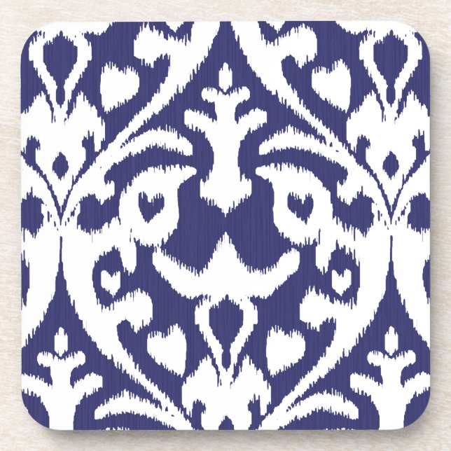 Cool blue and white ikat tribal pattern coaster (Front)